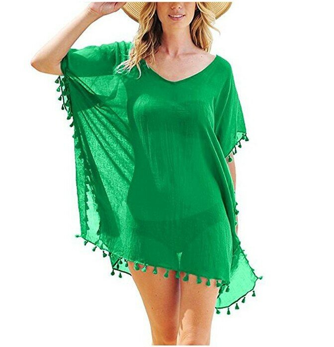 2023 Chiffon Tassels Beach Wear Women Swimsuit Cover Up Swimwear Bathing Suits Summer Mini Dress Loose Solid Pareo Cover Ups