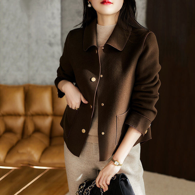 Simple  Light Luxury Woolen Short Coat Women's 2023 Spring  Autumn New Temperament Fashion Loose All-Match Woolen Top