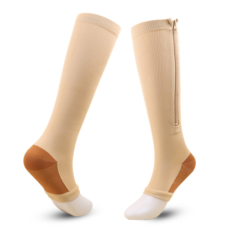 جوارب ضغط عالية الركبة غير الشفاف ، جوارب دعم مفتوحة إصبع القدم ، رياضة اللياقة البدنية في الهواء الطلق ، 15-20mmHg