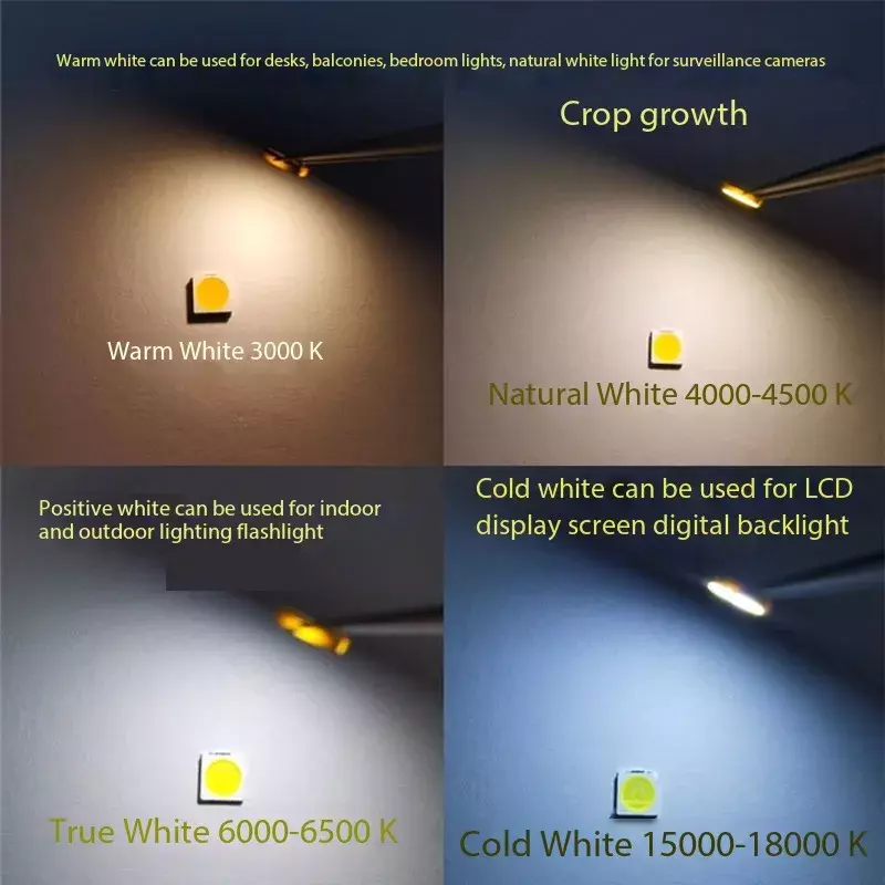 3030 SMD LED Branco Natural, Branco Frio, Branco Quente, 1W, 3V, 6V, 9V, 3.0x3.0mm, 3000K, 4000K-500K, 6000K-6500K, 15000K-18000K, 100 PCes