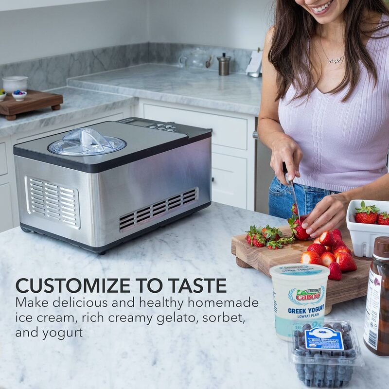 Whynter ICM-220SSY Automatic 2 Quart Capacity Stainless Steel Bowl & Yogurt Function, Built-in Compressor, no pre-freezing