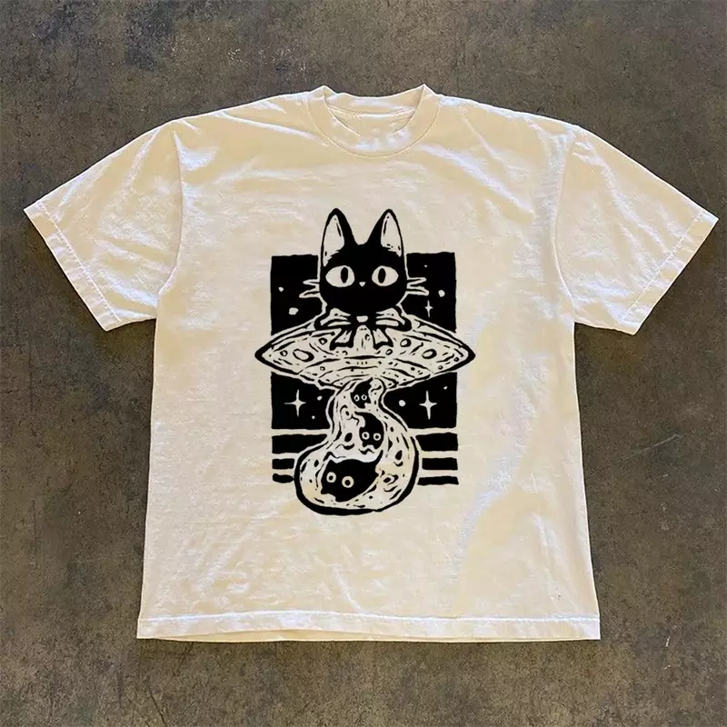 Kawaii Cat Dog Graphic Women Tops Japanese Y2k Preppy Style Tees Funny Kittens Puppy Print Streetwear Korean Fashion T-shirts