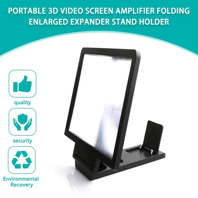 Proyektor ponsel 3D portabel, pembesar lipat layar Video 3D dengan dudukan