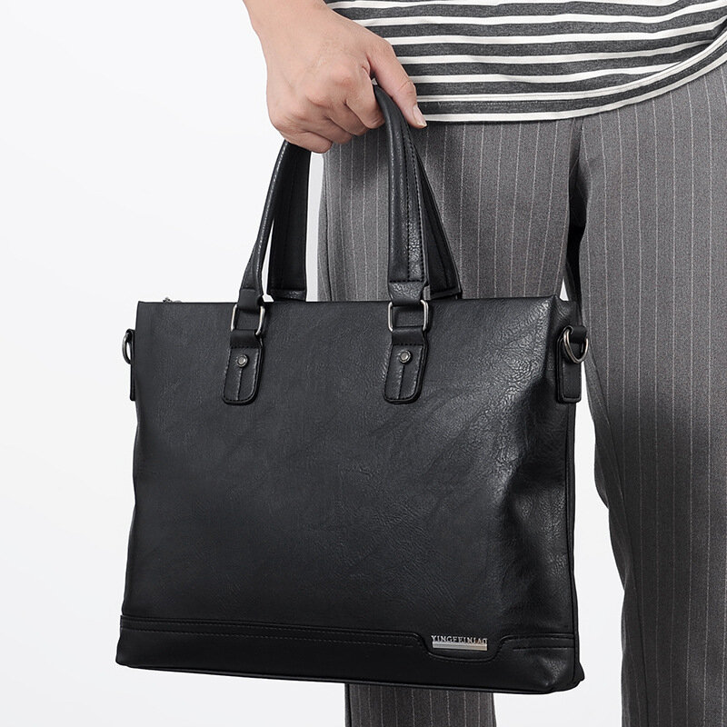 Leather Business Document Handbag for Men, Large Capacity, Computer Conference Bag, Laptop Bag, New