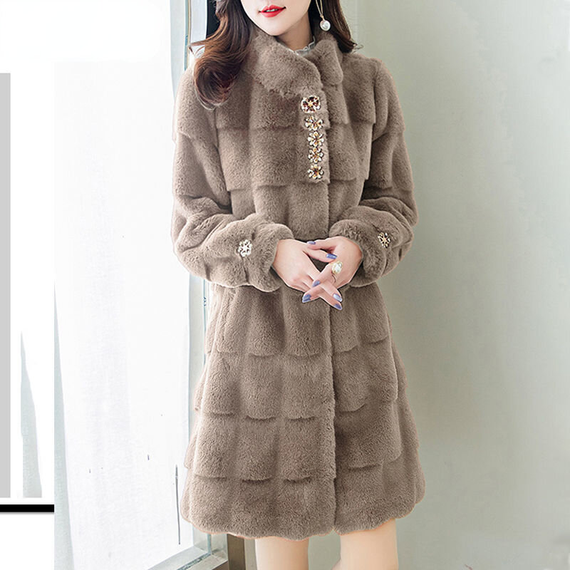 女性の模造ミンクトップ,新しい秋冬の毛皮の2023,イミテーションベルベット,高品質,フード付きコート