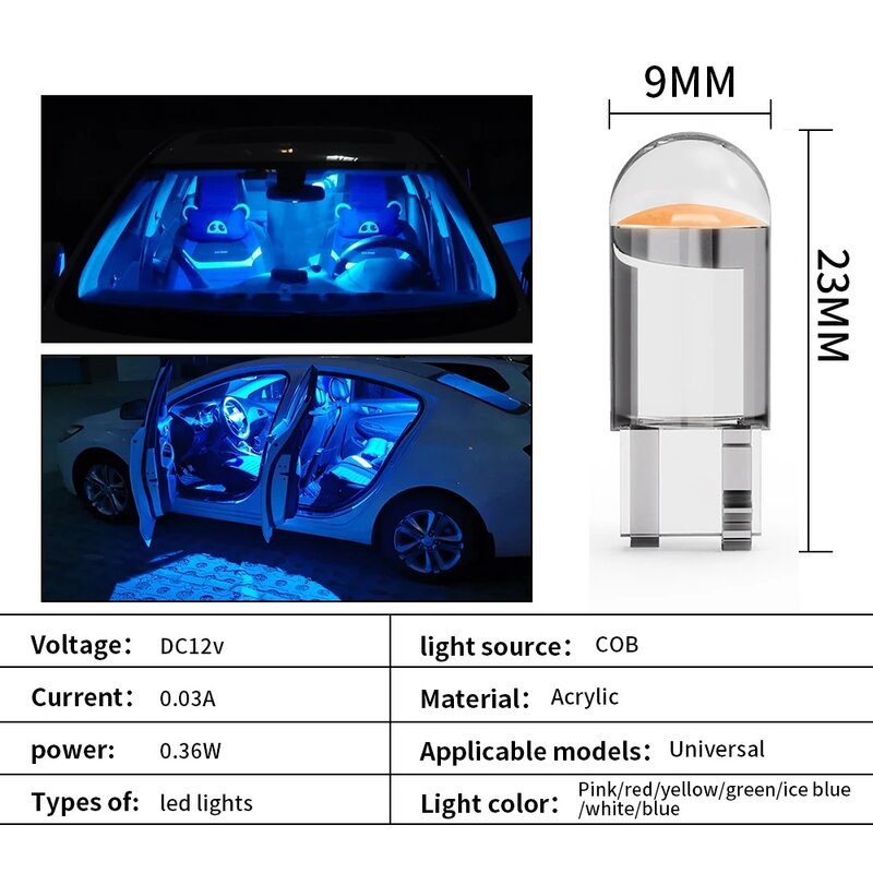 Lampu Sorot Mobil LED T10 W5W Canbus kaca COB 6000k lampu baca kubah Marker Wedge lisensi bohlam lampu 168 194 192 DC 12V putih biru merah