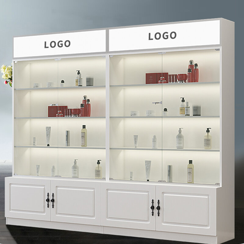 Estantes de supermercado personalizados con luz Led, vitrina de muebles de tienda, vitrina de productos modernos y simples