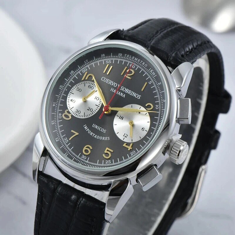 Kurvo-CYS série luxo quartzo relógio para homens, negócio, designer, Double Eye, multifuncional, data, alta qualidade