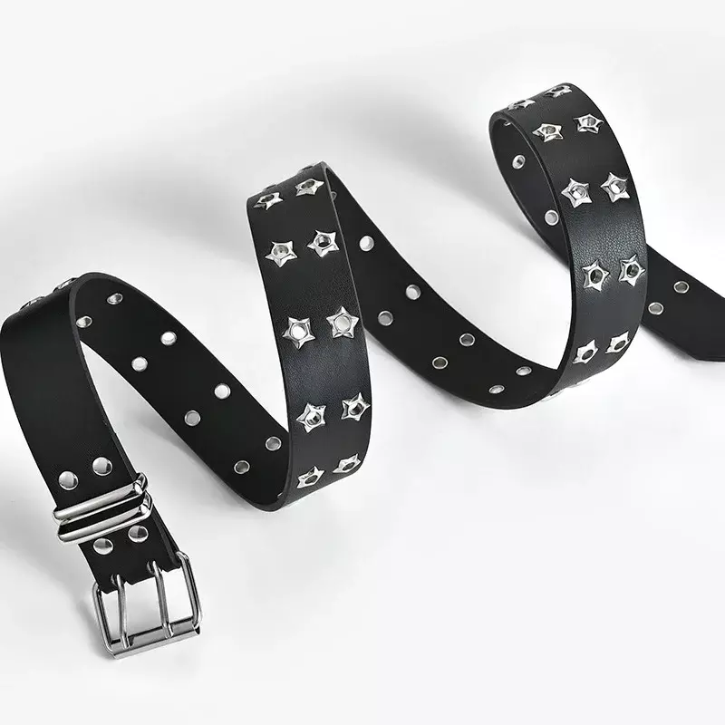 Ceinture en jean de style punk pour hommes et femmes, ceinture en cuir avec étoile creuse réglable, ceinture à double boutonnage, strucmetal, mode