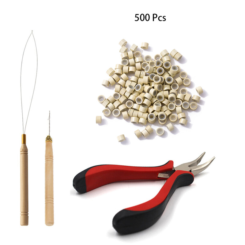 Haarverlenging Verwijderen Tang Trekhaak 500 Stuks Micro Siliconen Ringen Kraal Apparaat Kits Voor Professionele Haarstyling Tools