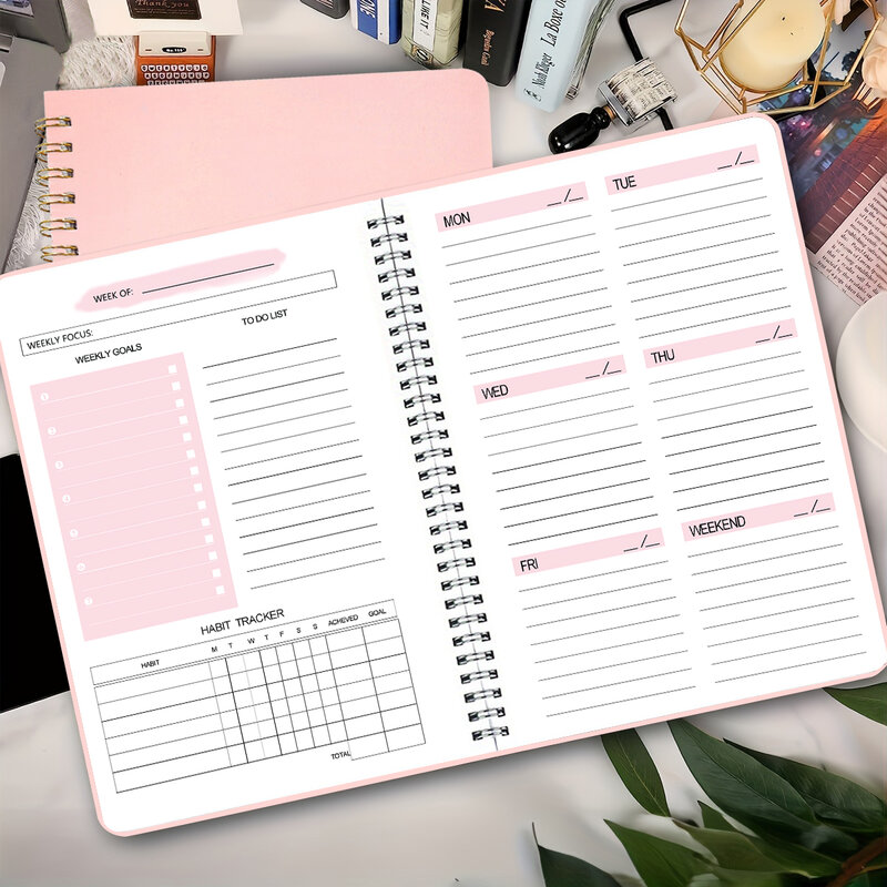 Cuaderno planificador semanal A5 de 52 semanas, Agenda espiral sin fecha, horario diario para estudiantes, diario, papelería, suministros escolares de oficina