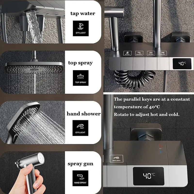 Bad Dusche Dusche setzt Atmosphäre 4 Klavier Schlüssel Bad Mischbatterie mit Dusche Set LED Digital anzeige