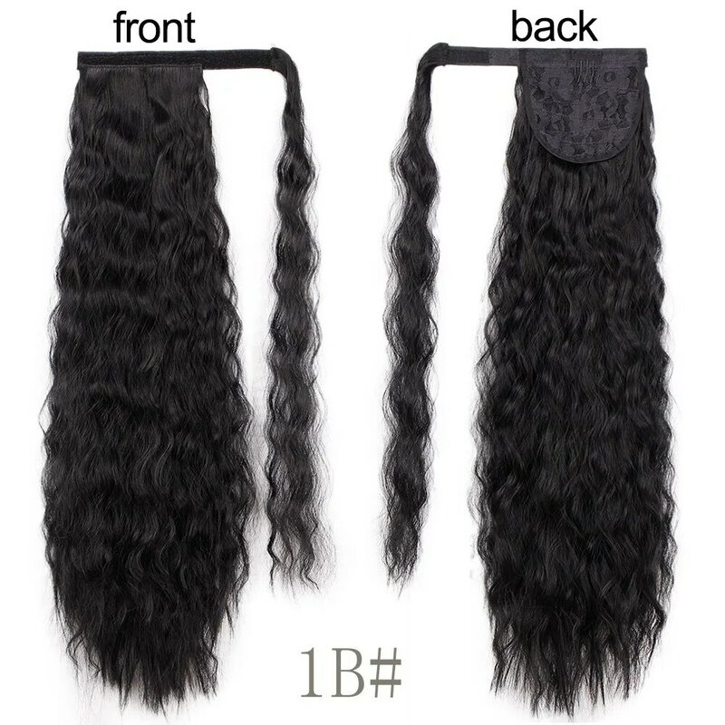 Rambut palsu tali pembungkus tahan panas, Wig sintetik ekstensi gelombang panjang untuk wanita warna hitam