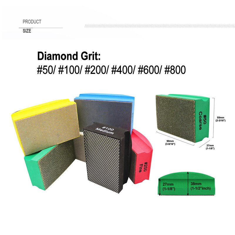 SHDIATOOL 1pc Grit50-800 Diamond Hand Polishing Pads Concrete Stone Granite Marble 90X55mm Foam Backer Sanding Disc Grinder