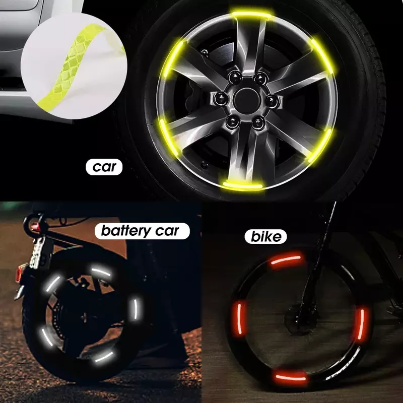 Car Bike Motorcycle Wheel Hub Reflective Stickers Safety Warning Decoration Reflective Strip Self-adhesive Luminous Tapes