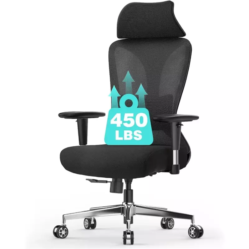 Cadeira ergonômica de escritório com forte suporte de cintura, material pesado, braços ajustáveis, cadeira de escritório em casa, preto
