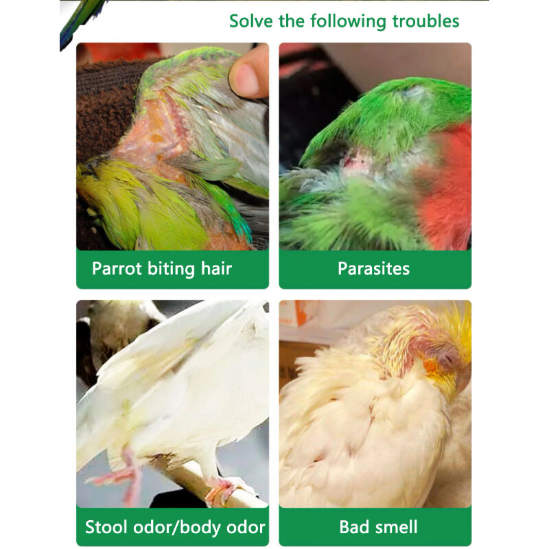 Fournitures de perroquets anti-insectes pour oiseaux, en plus des plumes, des poux, des acariens, un spray d'insectes tertiaire in vitro, un pouls étincelant