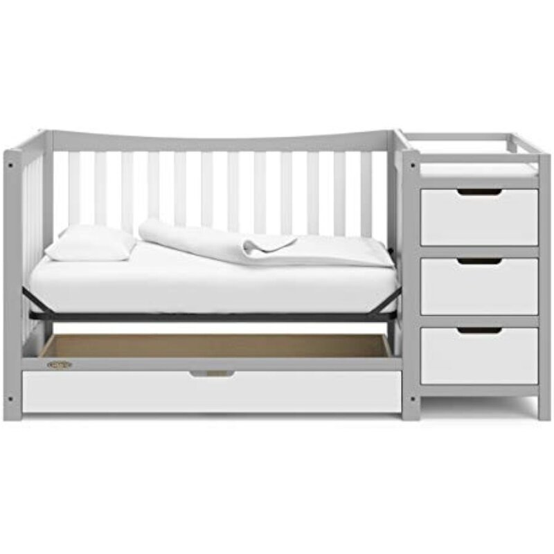 Новая трансформируемая кроватка 5 в 1 с выдвижным ящиком и раздвижным столом, с пеленальной подушкой, преобразующейся в детскую кроватку