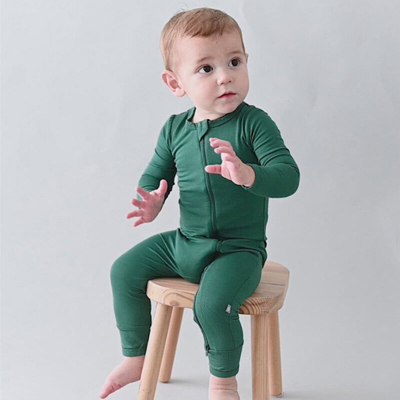 2023 Baby Romper Bamboo fibre Baby Boy dziewczyna ubrania noworodka Zipper Footies kombinezon jednolity kolor, długi rękaw odzież dla dzieci 0-24M