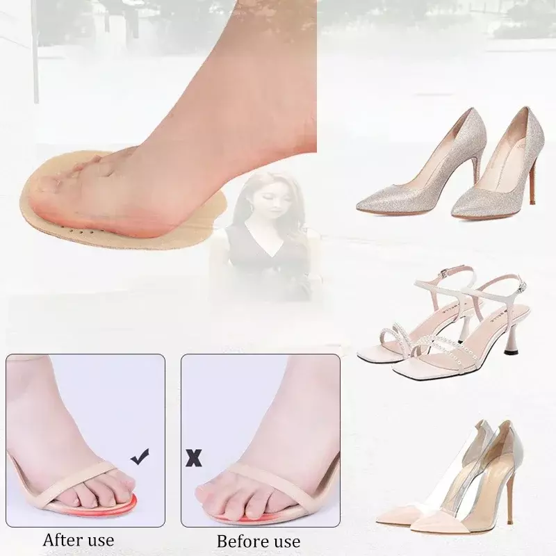 4 BH sandal kulit Anti licin wanita, bantalan kaki depan, Sol dalam pereda nyeri hak tinggi, bantalan sepatu perawatan kaki