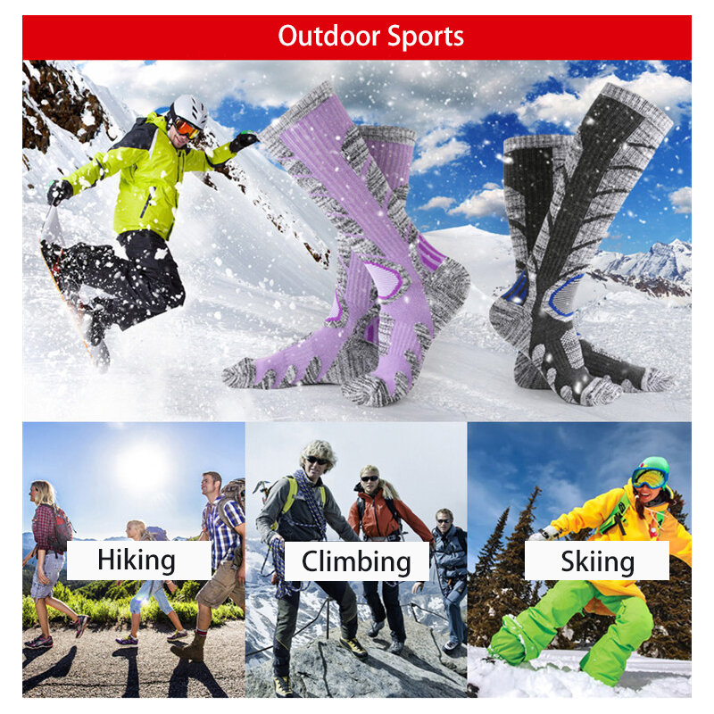 Chaussettes thermiques en laine mérinos pour homme et femme, chaussettes longues et chaudes pour Ski, snowboard, Sports de plein air, randonnée, hiver