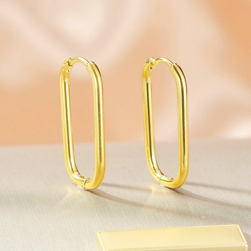 2pcs Luxury Geometric U-Shaped Buckle Gold Color Stainless Steel Earrings for Women Girls Wedding Party Jewelry Gifts