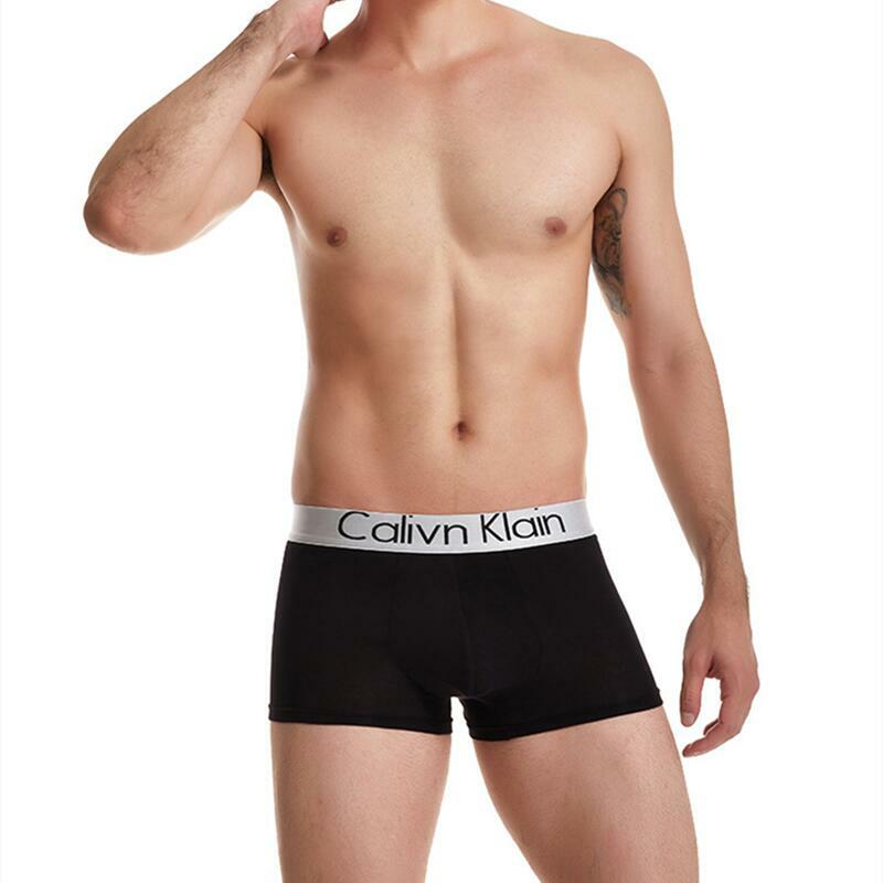 Celana dalam laki-laki, bawahan sutra dingin elastis tepi perak lebar, pakaian dalam 3D kantong Boxer mulus