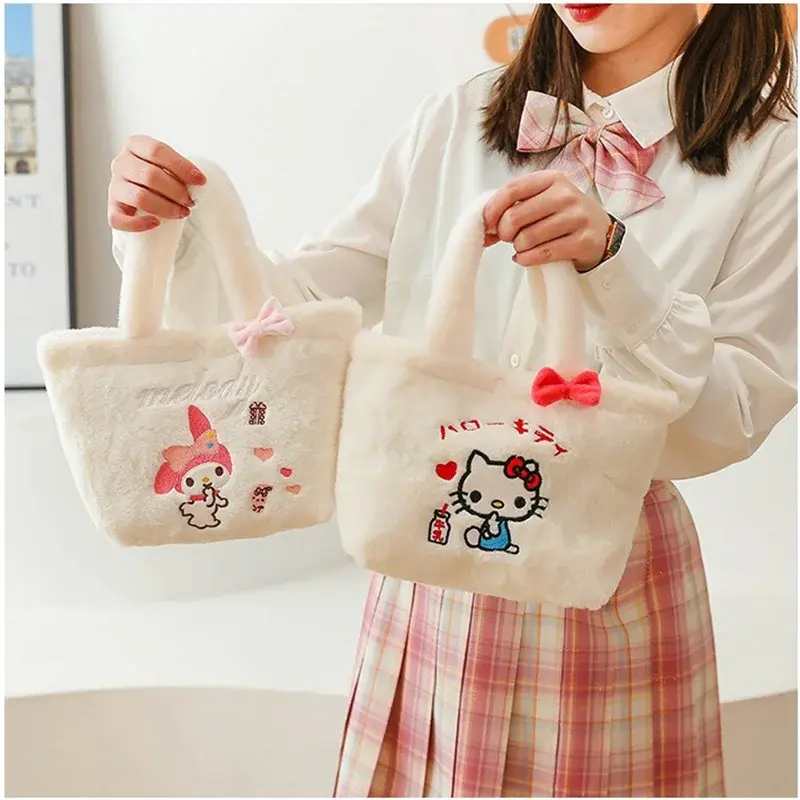 Sanrio-Bolso de felpa Cinnamoroll My Melody Hello Kitty, bolsa de maquillaje de hombro, mochila de peluche de Anime, regalo para niña