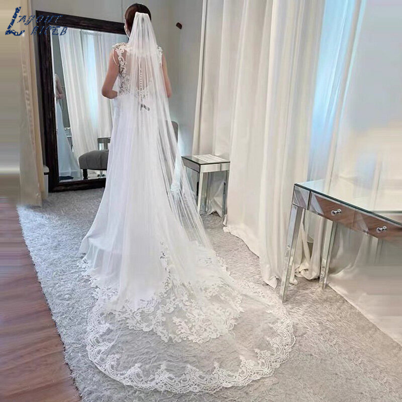 3 M Lace Long Wedding Veils Wedding Accessories Cathedral Bridal Veils  White In Stock Hot Selling