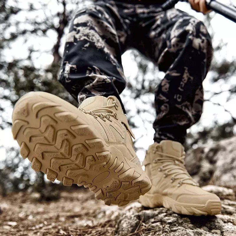 Botas táticas militares para homens, Ankle Boot de combate ao ar livre, Botas antiderrapantes de motocicleta, Sapatos de escalada e caminhada, Botas do exército