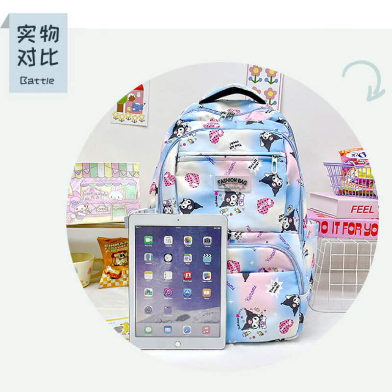 Kuromi Backpack Large Capacity Lightweight Student Bag Cute Popular Student Bag Campus Trendy Elementary School Backpack