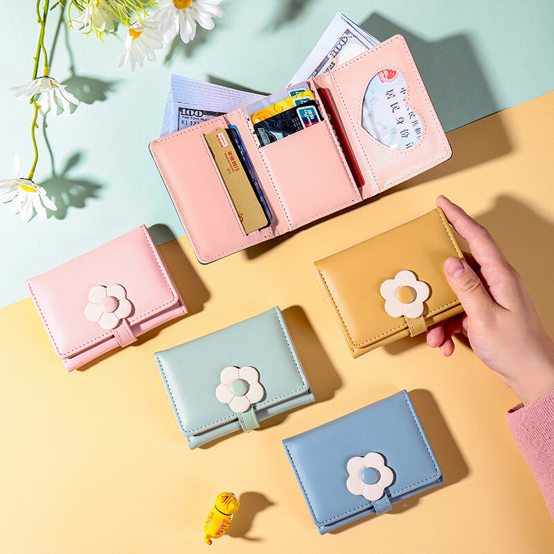 Кошелек для карт, кошелек в подарок 2024, кошелек, женский короткий милый цветочный свежий корейский сетчатый красный кошелек для монет