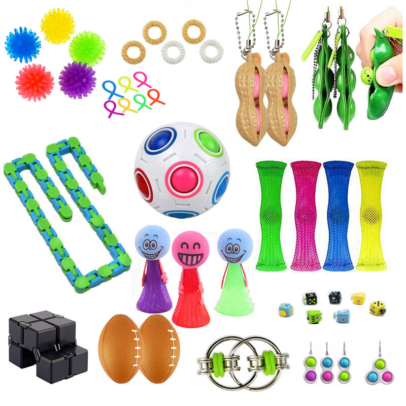 Giocattoli sensoriali Bean AntiStress corde elastiche Push It Squishy Chain Pops Cube Rainbow Ball Mini Squeeze Toy per adulti regalo per bambini