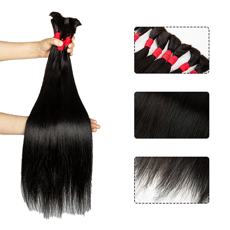 Плетеные человеческие волосы в стиле бохо, объемные волнистые прямые натуральные волосы для наращивания, без уточка, естественный цвет, бразильские волосы для плетения
