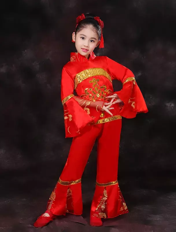 Детская танцевальная одежда Yangko, костюм для выступлений, элегантный фанатский танцевальный костюм, Классическая Талия, ткань для барабана