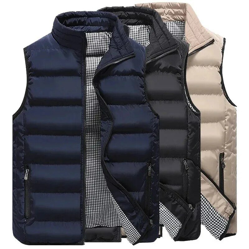 Jaqueta de algodão grosso sem mangas masculina, colete casual, monocromático, confortável, alta qualidade, outono, inverno