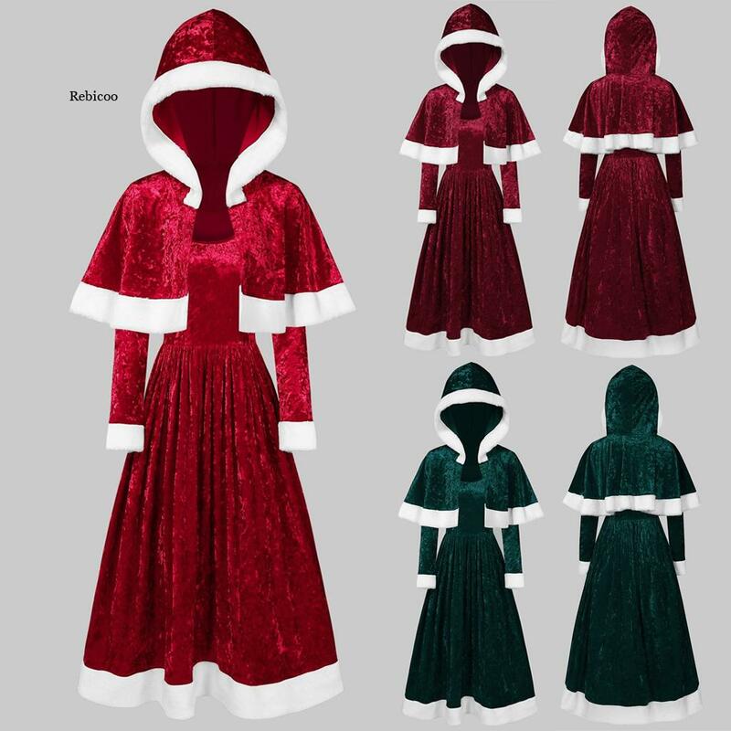 여자 크리스마스 드레스 두 조각 목도리 겨울 새로운 골드 벨벳 긴 소매 대형 느슨한 두 조각 크리스마스 드레스 여성