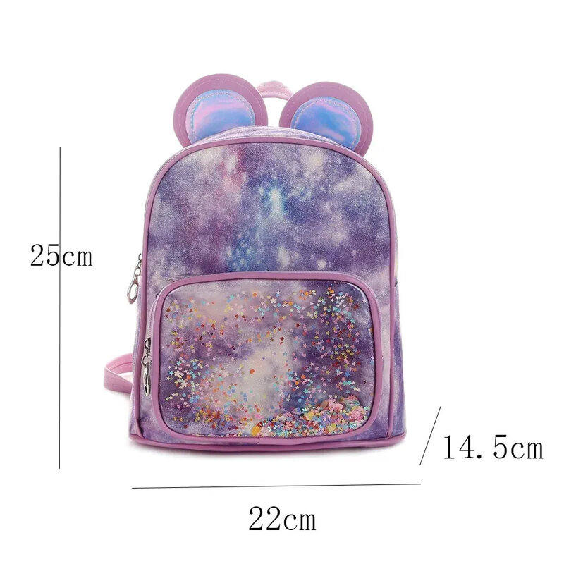Tas punggung anak perempuan, ransel PU langit berbintang nama pribadi, tas sekolah putri taman kanak-kanak, tas ransel kasual perjalanan anak-anak