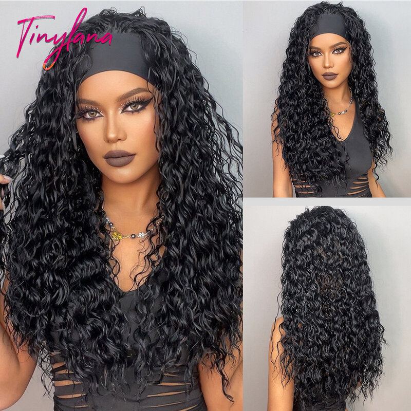 Кудрявый головной убор, синтетические парики, натуральные черные длинные женские Искусственные волнистые богемные волосы с глубокой водой для черных женщин, искусственные волосы
