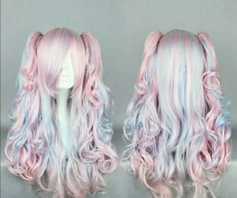 Coletas rizadas de estilo Lolita, pelo largo de 70cm, color rosa, azul mezclado, envío gratis