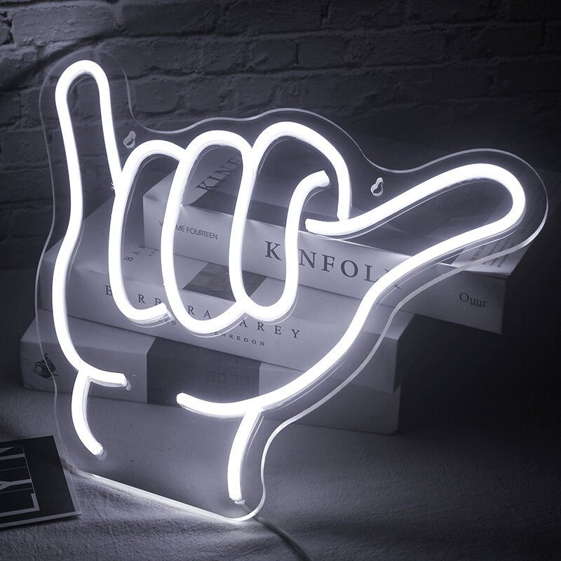 Seis gestos Neon Sign LED Night Lights, pendurado Art Lâmpada de parede para festa, quarto, bar, casamento, casa, USB criativo acender suspiros