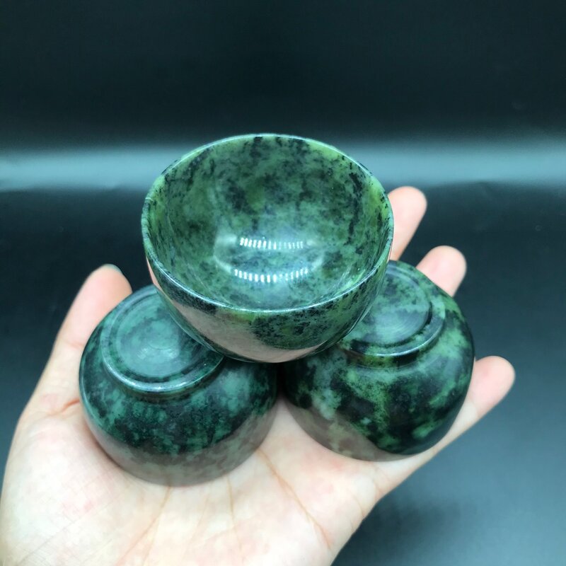 Natural Tibetan Jade Medicine Wang Shi Teacup Serpentine Jade Belt Magnetic Teacup Health Care Ornaments