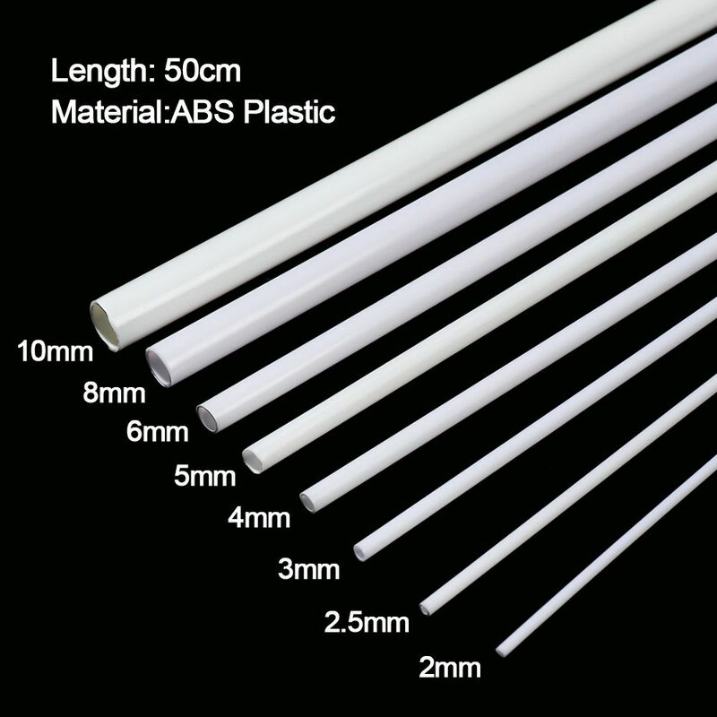 10 pces plástico oco tubo abs redondo diy feito à mão mesa de areia material modelo diâmetro 2mm/2.5mm/3mm/4mm/5mm/6mm/8mm/10mm