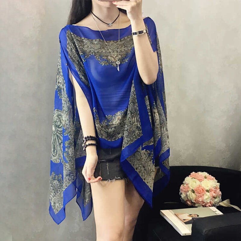 Women Scarf Shawl Summer Beach Bikini Cover Up Loose Chiffon Blouse Shawl Scarf with Buttons Sunscreen Comfortable Cover-Ups