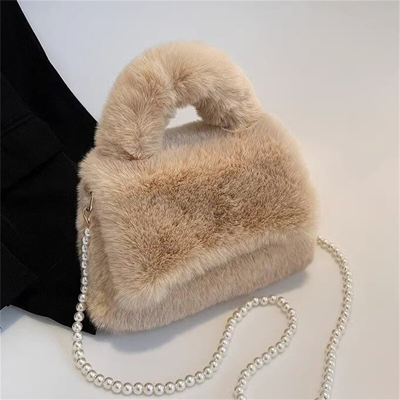 Faux Fur Furry sacola para mulheres, bolsa de ombro peludo, corrente, bolsa crossbody fofo, bolsas de pelúcia, Fuzzy Shopper Bag, alça superior, inverno, novo