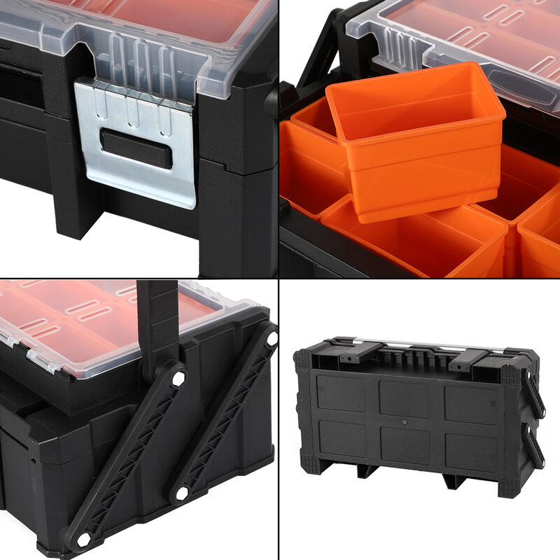 صندوق أدوات الأجهزة براغي بمقبض من سبائك الألومنيوم صندوق تخزين مسامير بلاستيكي محمول منظم أدوات قابل للطي للكهربائي