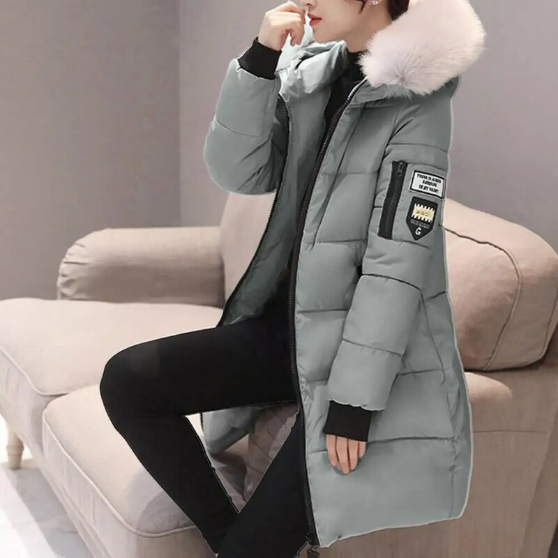 여성용 후드 코튼 코트, 두꺼운 방풍 코트, 지퍼 포켓, 세련된 겨울 코트