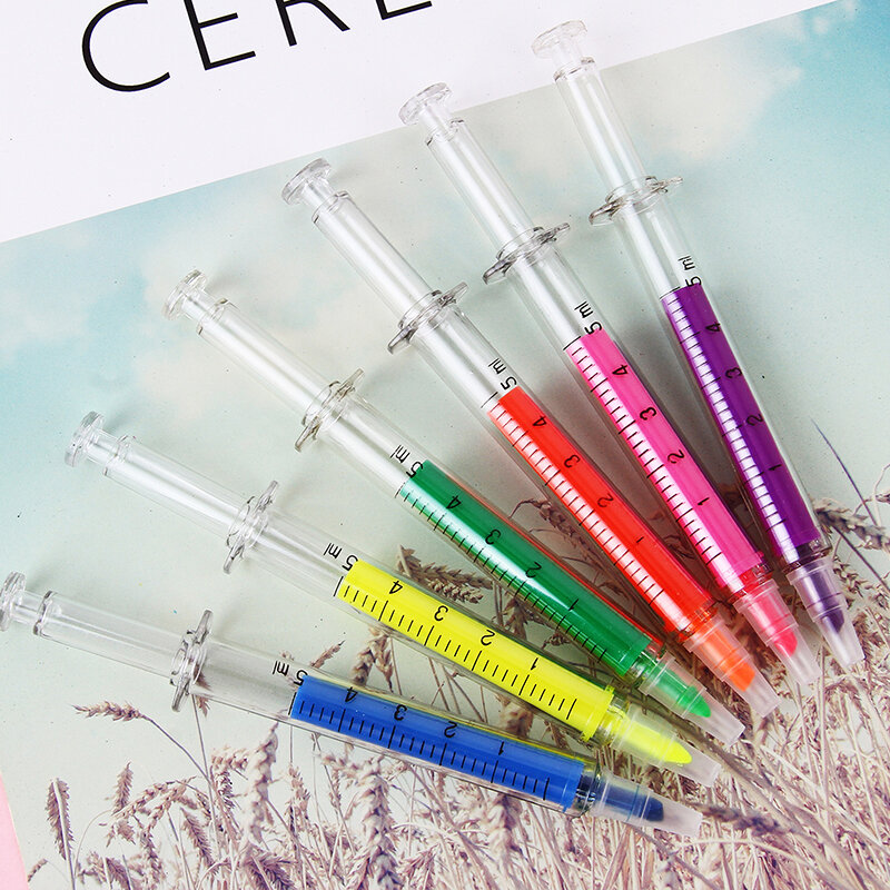 60Pcs Lovely Kawaii Fluorescent Simulation Syringe Watercolor Pen Highlighters Marker pen Stationery School Supplies
