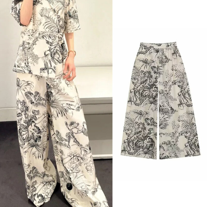TAP&GO Women's VS Women's Casual Fit Plant Print Street Style Trousers Women's 2024 Spring New Arrival 1229904001