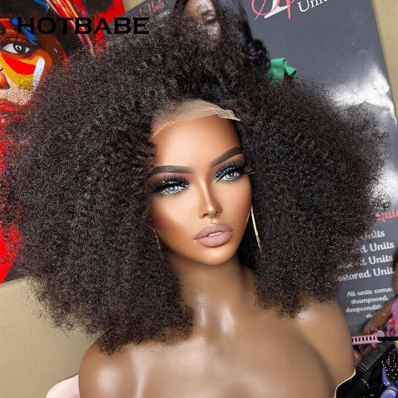 HOTBABE-peruca encaracolado Kinky Afro Glueless para mulheres, perucas dianteiras do laço HD, cabelo humano, 360 perucas frontais completas do laço, 13x4 13x6, densidade 350